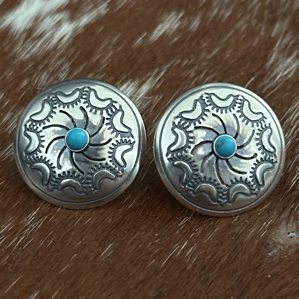 Turquoise concho Navajo sterling silver studs